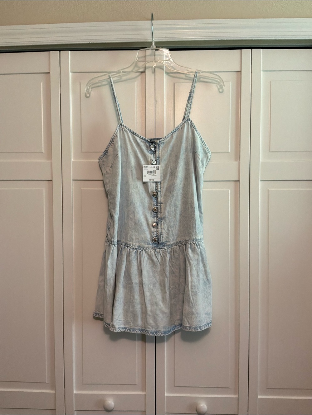 American Eagle Outfitters Light Wash Denim Button-Front Mini Dress